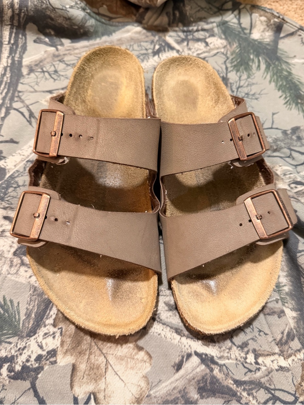 Men’s Birkenstock Brown Two-Strap Arizona Sandals with Copper Buckles